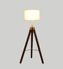 Intricate Natural Linen Shade Tripod Floor Lamp With Mango wood Base