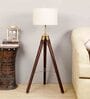 Intricate Natural Linen Shade Tripod Floor Lamp With Mango wood Base