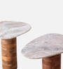 Natural Marble Nest of Table (Set of 2) In White & Brown Colour