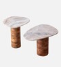 Natural Marble Nest of Table (Set of 2) In White & Brown Colour