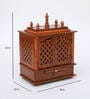 Brown Sheesham Wood & MDF Floor Rested Mandir With Door