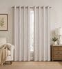 Natural Polycotton Solid 9ft Sheer Eyelet Long Door Curtains (2 Pc)