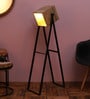 Natural Wood Shade Novelty Floor Lamp With Wood & Metal Base