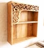 Brown Solid Wood Handcarved Dvaita Floating Wall Shelf With 2 Compartments