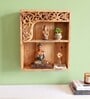 Brown Solid Wood Handcarved Dvaita Floating Wall Shelf With 2 Compartments
