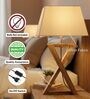 Natural Walnut Finish Solid Wood Table Lamp with Black Fabric Shade