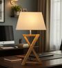 Natural Walnut Finish Solid Wood Table Lamp with Black Fabric Shade