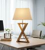 Natural Walnut Finish Solid Wood Table Lamp with Black Fabric Shade