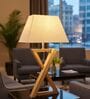 Natural Walnut Finish Solid Wood Table Lamp with White Fabric Shade