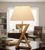 Natural Walnut Finish Solid Wood Table Lamp with White Fabric Shade