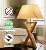 Natural Walnut Finish Solid Wood Table Lamp with White Fabric Shade