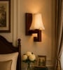 Natural Wood Decorative Wall Sconce with Off-White Cotton Shade