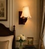 Natural Wood Wall Sconce with Off-White Cotton Shade for Indoor Decor
