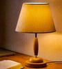 Natural wood with chrome metal table lamp