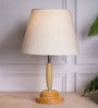 Natural wood with chrome metal table lamp