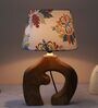 Natures Beauty Mangowood Table Lamp With English Oak Print Satin Shade