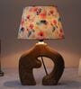 Natures Beauty Mangowood Table Lamp With Flower Print Satin Shade