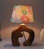 Natures Beauty Mangowood Table Lamp With Floral Print Satin Shade