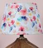 Natures Beauty Mangowood Table Lamp With Flower Print Satin Shade