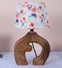 Natures Beauty Mangowood Table Lamp With Flower Print Satin Shade