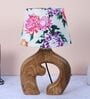 Natures Beauty Mangowood Table Lamp With Carnation Print Satin Shade