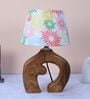 Natures Beauty Mangowood Table Lamp With Floral Print Satin Shade