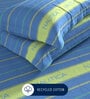 Blue & Green 100% Premium Cotton Striped King Bedsheet With 2 Pillow Covers