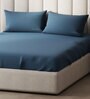 Blue 100% Cotton Solid Super King Size Bedsheet With 2 Pillow Covers