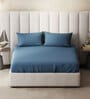 Blue 100% Cotton Solid Super King Size Bedsheet With 2 Pillow Covers