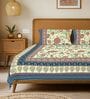 Navy  Floral 240 TC Cotton Double Bedsheet with 2 Pillow Covers