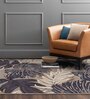 Navy Blue Floral Wool Blend 5' X 7' Hand Tufted Carpet