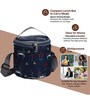 Navy Blue & Grey Deer Printed Round Insulated Lunch Bag
