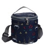 Navy Blue & Grey Deer Printed Round Insulated Lunch Bag