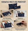 Navy Blue & Grey Deer Printed Utility Pouches Set of 2