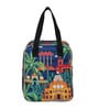 Navy Blue & House Printed Long Insulated Lunch Bag