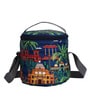 Navy Blue & House Printed Round Insulated Lunch Bag
