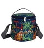 Navy Blue & House Printed Round Insulated Lunch Bag