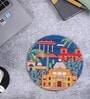 Navy Blue & House Printed Round Mousepad