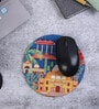 Navy Blue & House Printed Round Mousepad