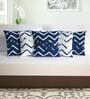 Navy Blue & White Microfiber Abstract 16X16 Inches Cushion Covers Set Of 5