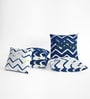 Navy Blue & White Microfiber Abstract 16X16 Inches Cushion Covers Set Of 5