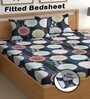 Navy Blue 180 TC Floral Cotton Fitted Double Bedsheet 2 Pillow covers
