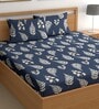 Navy Blue 180 TC Floral Cotton Queen Double Bedsheet 2 Pillow covers