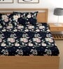 Navy Blue 180 TC Floral Cotton Fitted Double Bedsheet 2 Pillow covers