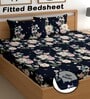 Navy Blue 180 TC Floral Cotton Fitted Double Bedsheet 2 Pillow covers