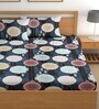 Navy Blue 180 TC Floral Cotton Fitted Double Bedsheet 2 Pillow covers