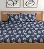 Navy Blue 180 TC Floral Cotton Fitted Double Bedsheet 2 Pillow covers