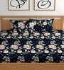 Navy Blue 180 TC Floral Cotton Fitted Double Bedsheet 2 Pillow covers