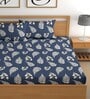 Navy Blue 180 TC Floral Cotton Fitted Double Bedsheet 2 Pillow covers