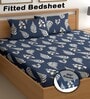 Navy Blue 180 TC Floral Cotton Fitted Double Bedsheet 2 Pillow covers